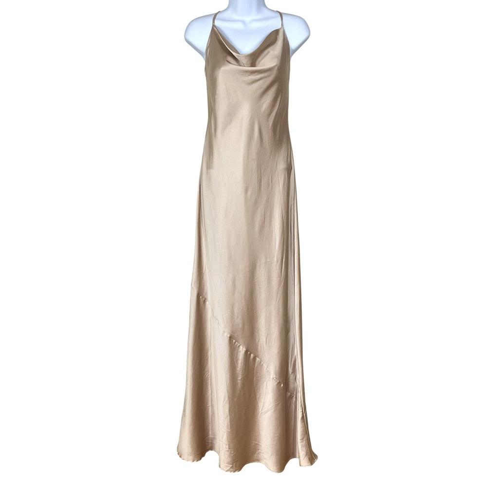 Show Me Your Mumu Tuscany Maxi Slip Dress Size S Champagne Luxe Satin Wedding